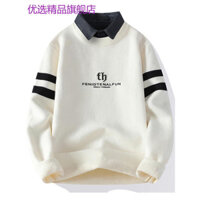 Khuyến nghị Daigou Boutique ~ Áo len hai mảnh giả nam mùa thu đông Áo sơ mi dệt kim nam sọc màu đáy