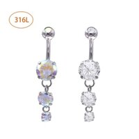 Khuyên rốn (Navel)- THÉP|  Khuyên Nụ SILVER/ HOLO - Thân cong,chốt vặn ren trong