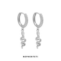 Khuyên tai bạc 925 - Khoen tròn charm con rắn đính đá (giá 1 chiếc) - Nepherteti