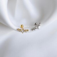 Khuyên tai bạc 925 mini - Dải đá cong chốt bi vặn (giá 1 chiếc) - Nepherteti