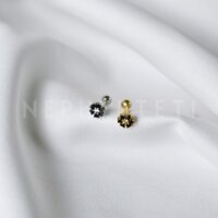 Khuyên tai bạc 925 mini - Hoa đá đen chốt bi vặn (giá 1 chiếc) - Nepherteti