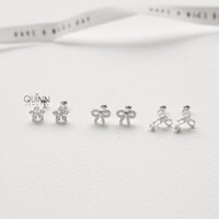 Khuyên tai bạc chốt bi xoáy đính đá nhỏ xinh Quinn Jewelry