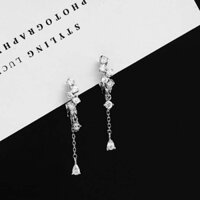 Khuyên tai bạc khuyên tròn sát tai nạm một hàng đá thả đá tua dài nhẹ nhàng Van jewelry