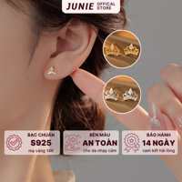 Khuyên Tai Bạc Mạ Vàng 14K Nữ TIARA Hình Vương Miện Đính Đá Zirconia Sang Trọng, Quý Phái