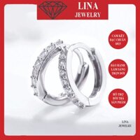 Khuyên tai bạc nam nữ LINA khuyên tai tròn nạm đá sang trọng cao cấp, bông tai bạc gài đá quang hùng masterd