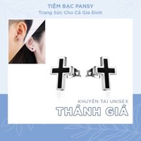 Khuyên tai bạc nam nữ unisex PANSY hình thánh giá bấm lỗ đẹp