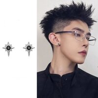Khuyên tai bạc nam PMJ khuyên tai nữ đính đá đen unisex cá tính chốt gài PMJ0127-3 Phúc Minh Jewelry
