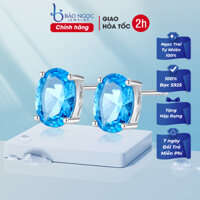 Khuyên tai bạc nữ 925 đính đá Topaz xanh thiết kế thời trang đơn giản tinh tế - B1448 - Bảo ngọc Jewelry
