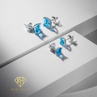 Khuyên Tai Bạc Nụ Đá Vuông Xanh Lam - Sáng Bóng, Đẹp, Bền Màu Theo Thời Gian