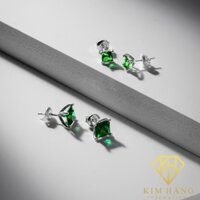 Khuyên Tai Bạc Nụ Đá Vuông Xanh Lá KHJER054 - Màu Sắc Độc Đáo, Lạ