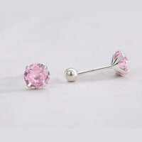 Khuyên tai bạc nụ đá Zircon Hồng | Bạc S925 | Đá Zircon | Size 3,4,5,6,7,8mm | HemiSilver ( Giá 1 chiếc )