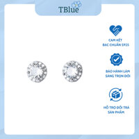 Khuyên tai bạc nụ diamond viền tròn - Bông tai bạc TBlue cao cấp