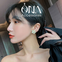 Khuyên Tai Bạc Nữ Hoa Cúc Đá Mắt Mèo ONA ACCESSORIES, Bông Tai Bạc Nữ Sang Chảnh - KT7