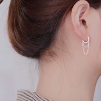Khuyên tai bạc nữ sợi xích kép khóa tròn, bông tai bạc cá tính bán lẻ chiếc