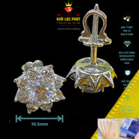 Khuyên tai bạc nữ xi bạch kim, Bông bạc hoa sen đá chủ moissanite màu trắng và màu xanh 5li, Hoa tai bạc xi vàng trắng