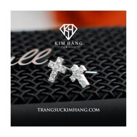 Khuyên Tai BẠC Thánh Giá Full Đá - Chốt Đẩy