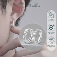 Khuyên tai bạc unisex TLEE nạm đá tròn bản to sang trọng NCJ B0138