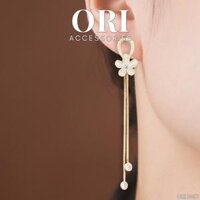 Khuyên tai bông hoa đính đá dáng dài Jocasta sang trọng ORI ACCESSORIES B057