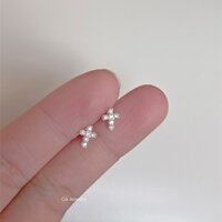 Khuyên tai bông tai nữ bạc s925 thập giá đính đá chốt bi vặn KB187 Cá jewelry
