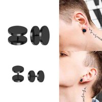 Khuyên tai bông tai quả tạ cúc tròn không gỉ unisex hot trend giới trẻ - 9mm - đen