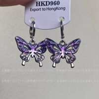 Khuyên tai bướm nguyên bản màu tím đậm, phong cách cô gái ngọt ngào và cá tính, trang sức tai mới phong cách millennial