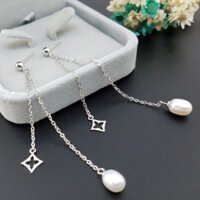 Khuyên Tai Dài, Bông Tai Bạc Hạt Ngọc  tòng teng B-4902  Cho Nữ Đẹp Cao Cấp