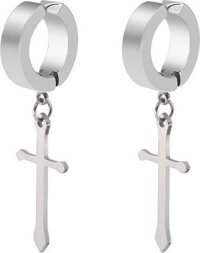 Khuyên tai kẹp hình chữ thập phong cách kpop - Bạc