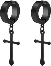 Khuyên tai kẹp hình chữ thập phong cách kpop - Đen