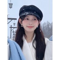 Khuyên tai kẹp hình cuộn muỗi phong cách ngọc trai, cảm giác sang trọng nhẹ nhàng, khuyên tai không xỏ lỗ, trang sức tai mùa đông độc đáo Pháp