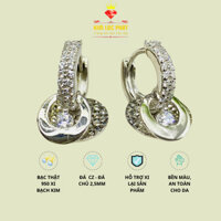 Khuyên tai khoen tòng teng lá bạc xi bạch kim, Bông tai nữ bạc xi vàng trắng, Bông tai tòng teng, Hoa tai bạc thật đẹp