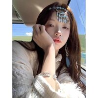 Khuyên tai lông vũ dài có tua rua, bông tai không khí Bohemian, phụ kiện chụp ảnh du lịch Vân Nam
