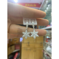 Khuyên tai móc treo hoa đá nhân tạo cực sáng bạc ta