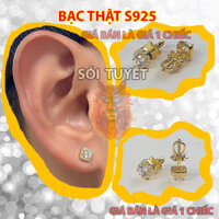 Khuyên tai nam Bạc 925 nụ vuông V05 Mạ Vàng 18K Sói Tuyết STJ - Hoa Bông tai bạc thật