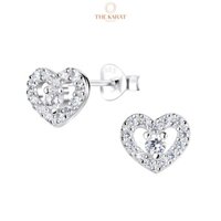 Khuyên tai nụ Bạc 925 THE KARAT hình trái tim gắn đá Cubic sáng xinh xắn dễ thương Heart full Stud