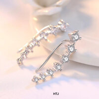 Khuyên tai nữ bạc thật đính đá chốt gài kẹp vành LINH MIU SILVER