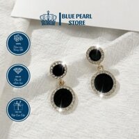 Khuyên tai nữ BLUE PEARL KT0036 titan cao cấp mạ vàng 18k, bạc Italy 925 không gỉ tròn viền đá 2 tầng