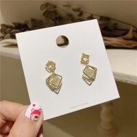 Khuyên tai nữ đính đá mắt mèo bạc 925 mạ xi vàng phụ kiện trang sức đẹp