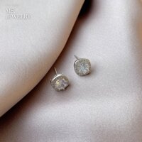 Khuyên tai nụ hàn quốc bạc S925 Ms Jewelry đơn giản sang trọng đá Cubic Zirconia size đá 8mm