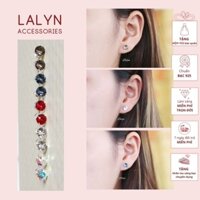Khuyên tai nụ pha lê Swarovski 6mm bạc 925 đế cao, Bông tai nụ mini đính đá handmade - LALYN - E046