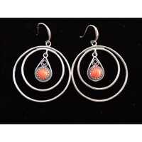 Khuyên tai thủ công bằng bạc 925 phong cách dân tộc Mông Cổ, đính đá san hô giả, khuyên tai đính ngọc lam