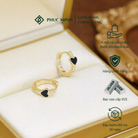 Khuyên tai vàng 18k tròn chốt bấm hình trái tim đen xinh xắn Phuc Minh jewelry