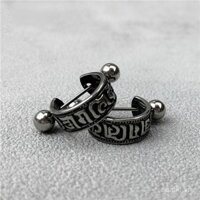 Khuyên tai xoắn sáu chữ thần chú vintage, kim bạc S925, cá tính, hip-hop punk, khuyên tai unisex cho nam và nữ