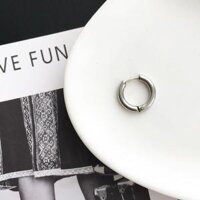 KHUYÊN TRÒN TRƠN, loại DÀY chuẩn, titan không gỉ, unisex, bông tai nam - Bạc - 16mm