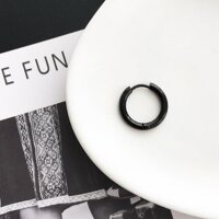 KHUYÊN TRÒN TRƠN, loại DÀY chuẩn, titan không gỉ, unisex, bông tai nam - Đen - 16mm