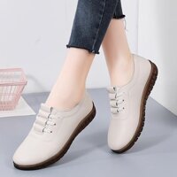 Kích Thước Gãy Đỏ Ten Đế Da Thật Đế Mềm Giày Mẹ Mùa Xuân Phong Cách Mới Giày Đơn Giày Thể Thao Cũ Bắc Kinh Giày Vải Nữ