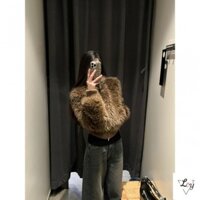 Kích thước lớn, áo khoác Hàn, áo khoác phiên bản ngắn rộng rãi, áo khoác ngôi sao, áo khoác cùng mẫu, áo khoác lông thú có khóa kéo cổ đứng đơn giản kiểu Mỹ, áo khoác lông cho nữ, áo giữ ấm dày dặn Maillard lười mùa đông