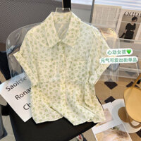 Kích Thước Lớn Chấm Bi polo Cổ Áo Sơ Mi Tay Ngắn Nữ Mùa Hè Mỏng Phong Cách Hơi Béo mm Lỏng Lẻo Mỏng Hơn Nhìn Thiết Kế Voan Top