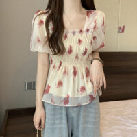 Kích Thước Lớn Pháp Ngọt Ngào Cổ Vuông Xếp Ly Siêu Cổ Tích Hoa Áo Sơ Mi Nữ Thiết Kế Cảm Giác Niche Mỏng Hơn Nhìn Top Thời Trang Bao Da Thịt20250324