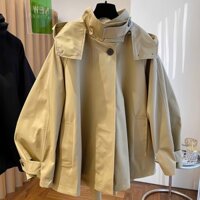 Kích Thước Lớn Retro Thời Trang Thời Trang Áo Khoác Phong Cách Thiết Kế Niche Rời Thường Ngày Có Mũ Gió Áo Khoác Nữ Xuân Thu