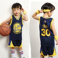 Kid No. 30 Curry NBA Áo bóng rổ Golden State Warriors Áo thể thao + Quần short Cổ chữ V khô nhanh